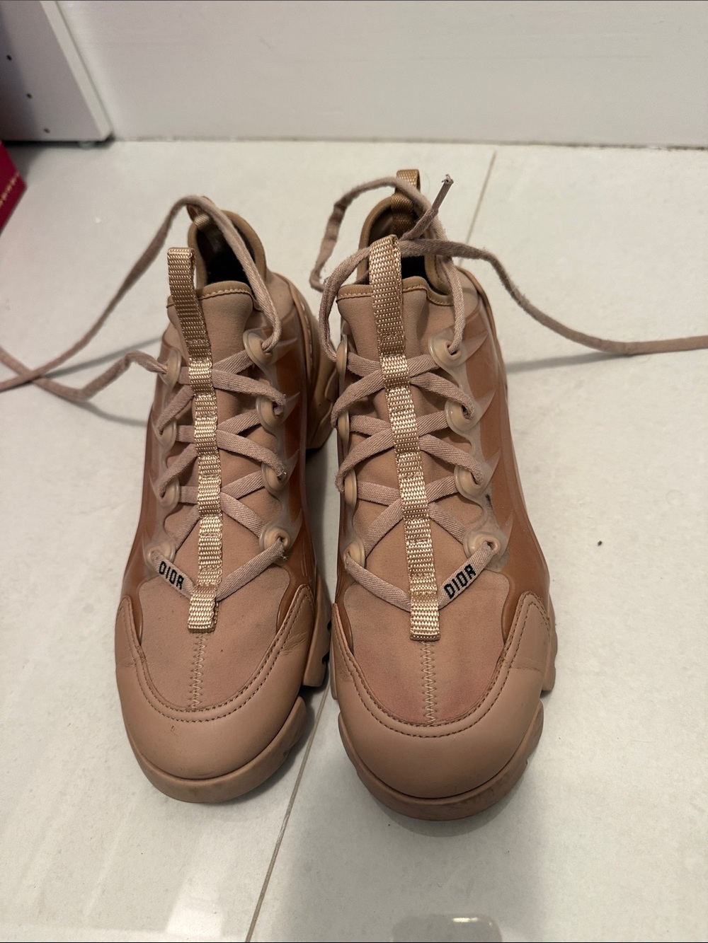 Dior Nude/Tan Lace-Up Sporty Sneakers